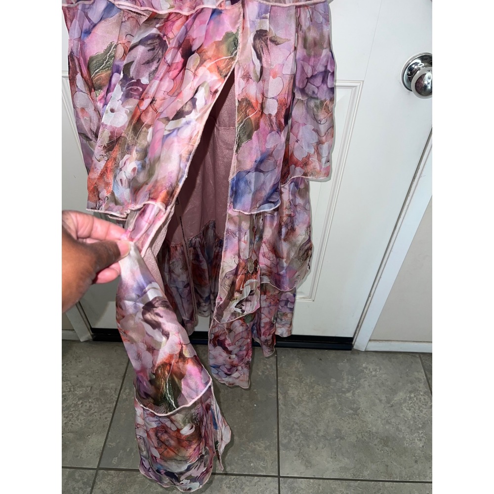 Lulus Dayanara Pink Multi Floral Fairycore Prom Tiered Maxi Dress Sz M - Picture 2 of 7